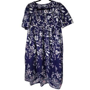 Cottagecore Only Necessities Navy Floral Cotton Dress 18/20 Loose Fit Short Slee